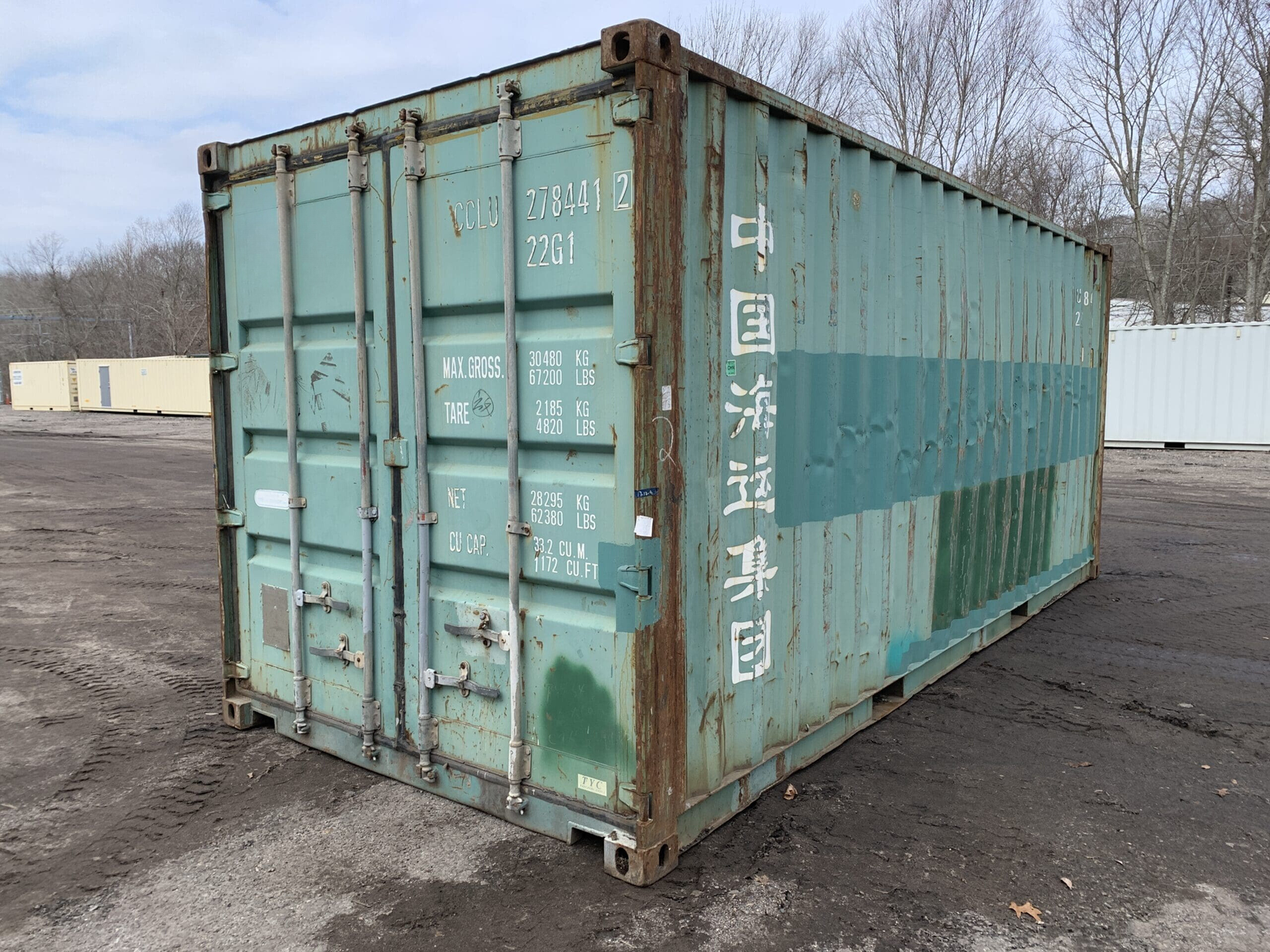 Untitled-design-46.png 20′ x 8′ x 8.5′ Tall– **AS IS**Door Seals Show Light** Used Shipping / Storage Container – Green - Image 1