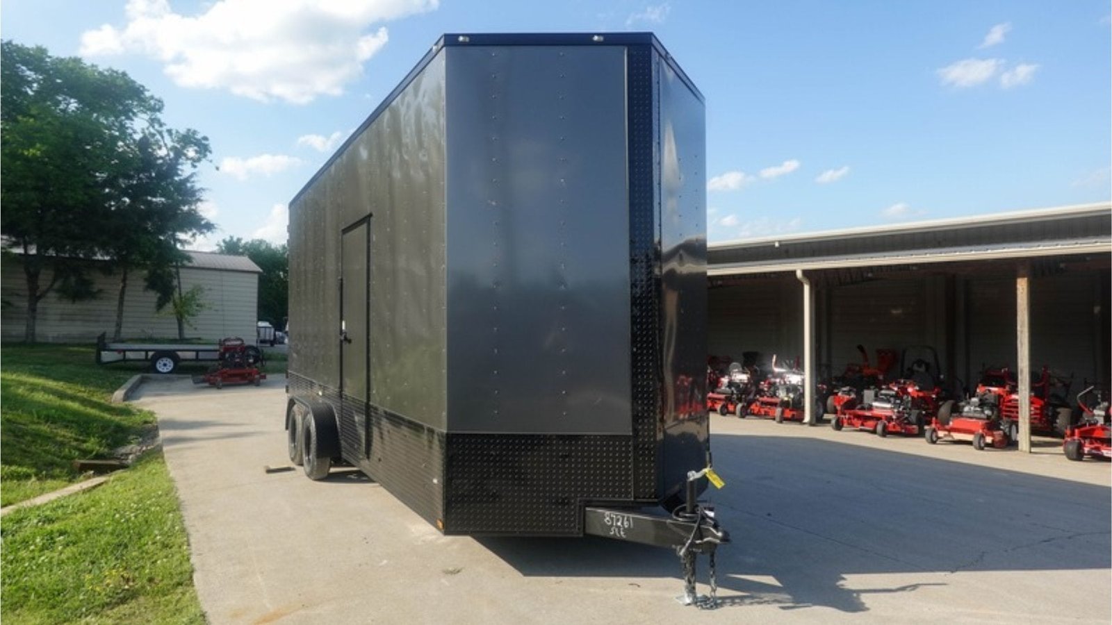 DSC03982-9.jpg 7×20 V Nose Charcoal With Black Out Trim Enclosed Trailer (2) 3500 LB Axles 9 Ft Interior height Barn Doors - Image 1