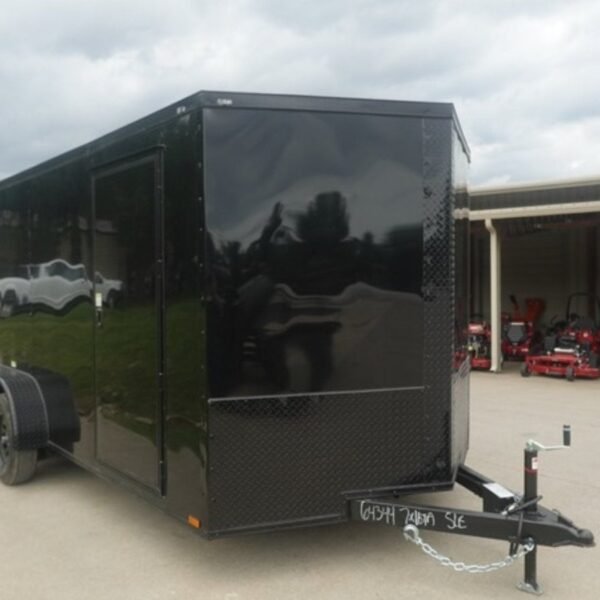 7×16 Enclosed Trailer Black V-Nose Blackout Pkg Tandem Axle Storage 6.4 Interior Height