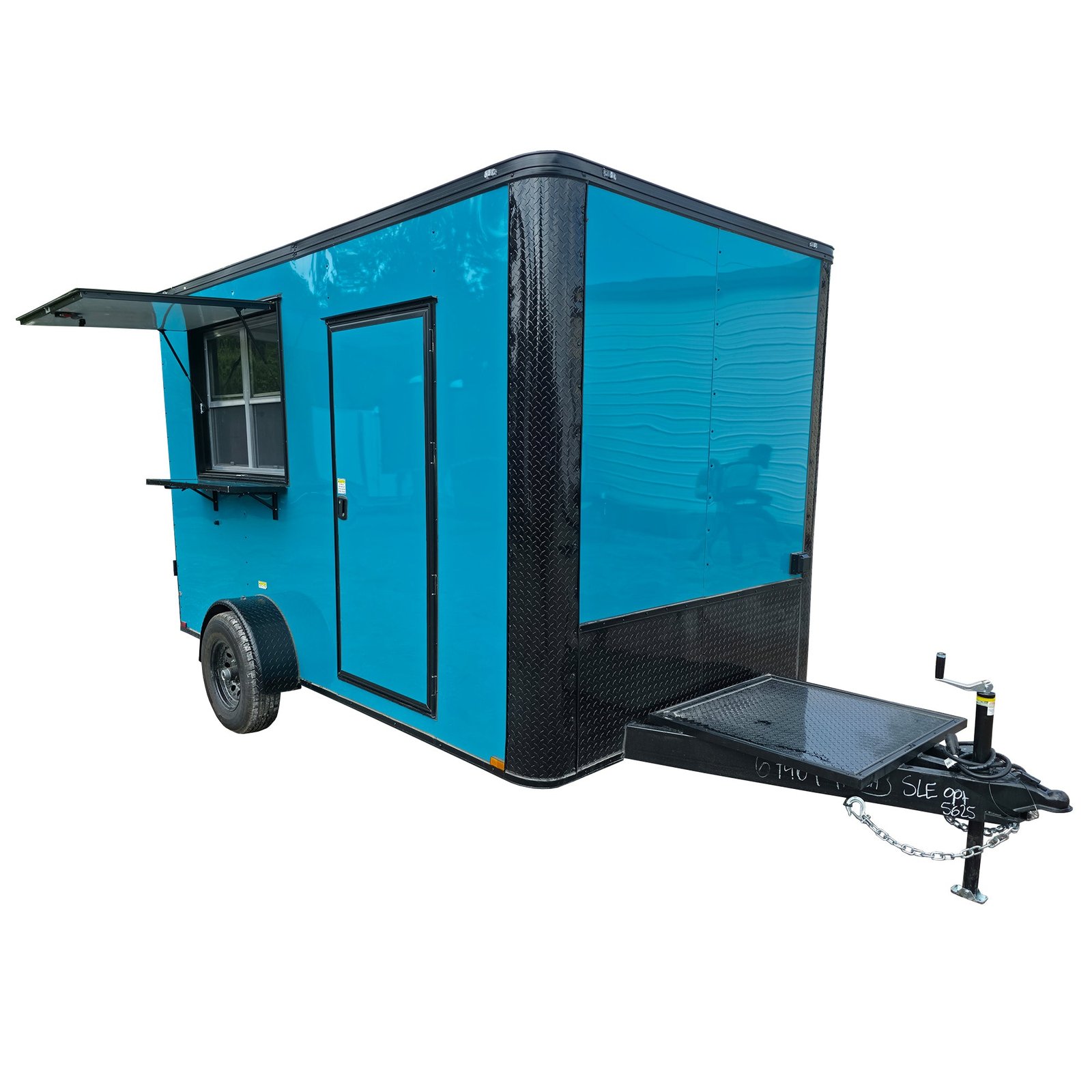 White_Background_Image_c0338396-b159-49b9-8997-670a15f07e62.jpg 7' X 12' Water Blue Concession Trailer Flat Front Food Event Catering - Image 1