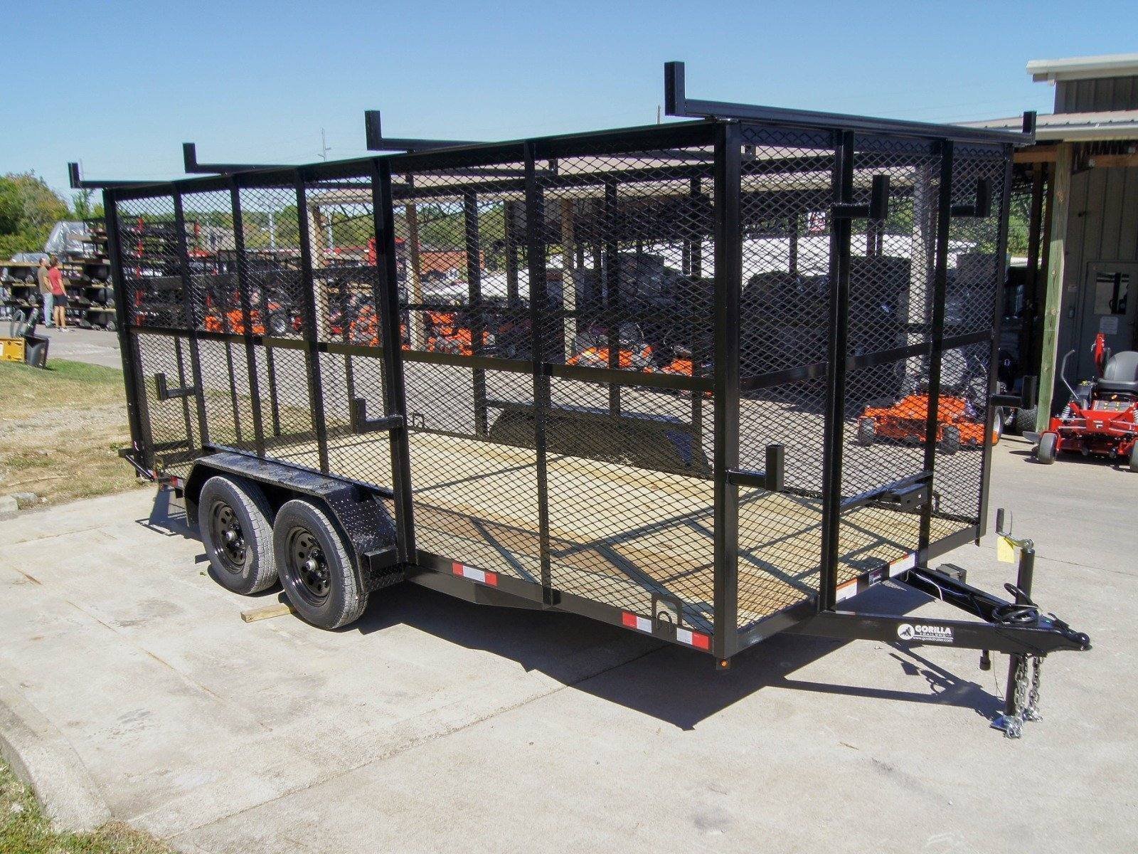 dsc00618_2.jpg 7×16 Tandem Straight Deck Utility Trailer with 6ft Mesh Sides and Ladder Racks - Image 1