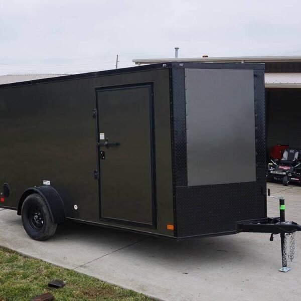 7×12 Enclosed Trailer Charcoal V-Nose Blackout Package 3,500lb Axle Storage
