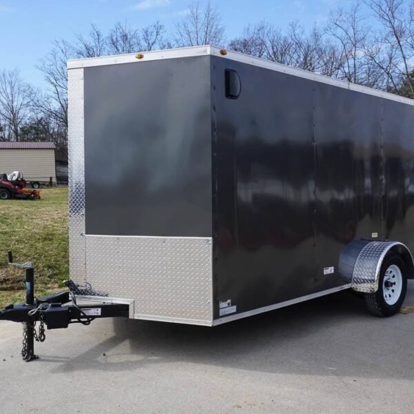 7×12 Enclosed Charcoal Trailer with Silver ATP 3500lb Axle Storage