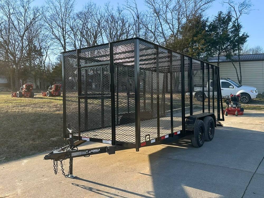 img_8177.jpg 6.4×16 Straight Deck Utility Trailer 6ft Mesh Sides Roof (2) 3,500lb Axles - Image 1